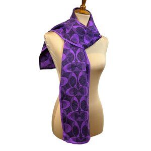 Coach Signature C Purple Metallic Glitter Print Wool Blend Scarf